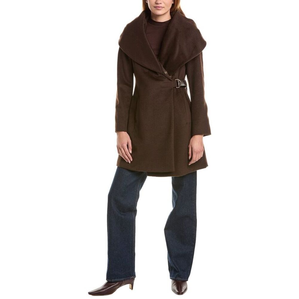 Via Spiga Womens Hooded Wool-Blend Coat, Brown